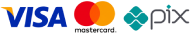 Formas de pagamento: Visa, Mastercard e Pix